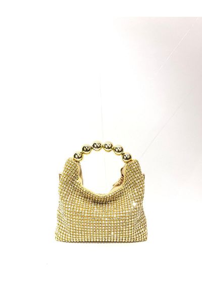 womenacs Gold Color Luxury Diamond Stone Evening Dress Clutch Portfolio Chain Strap Hand Wedding Engagement Henna Evening Bag