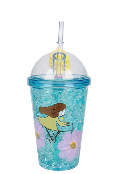 Two Two كوب مشروبات صيفي ملون منقوش مع قش 119 زهرة على شكل دراجة للأطفال