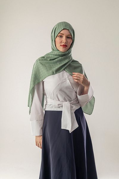 FLEUR SOİE Light Olive Small Hat Pattern Jacquard Shal