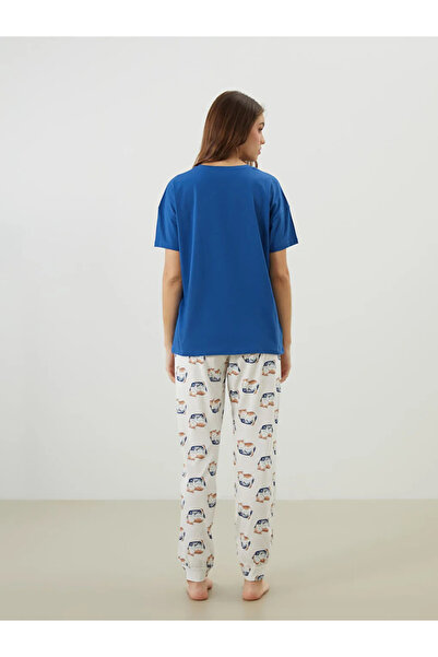 LC Waikiki Ekru Bisiklet Yaka Baskılı Kadın Pijama Takımı