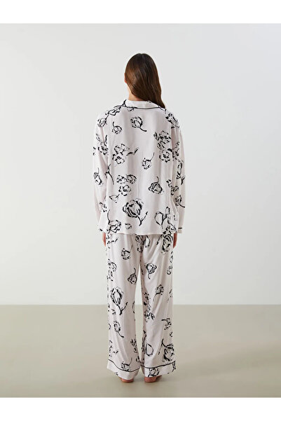 LC Waikiki LCW DREAM Bej Gömlek Yaka Baskılı Kadın Pijama Takımı
