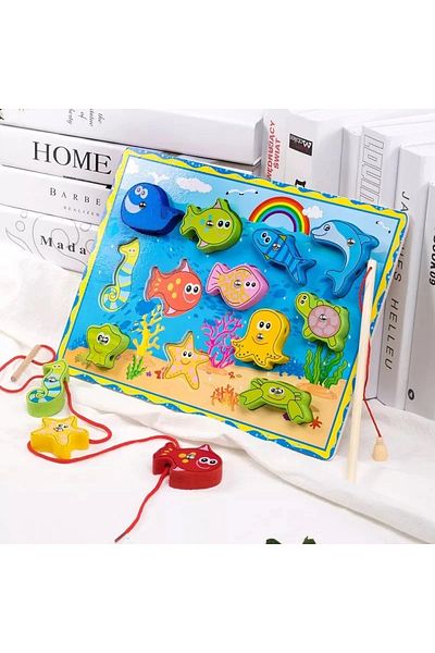 sallma Magnetic wooden fishing game, stringed, interlocking puzzle