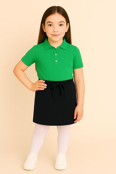 BAGİSTA BUTİK Black Ribbon Waist Shorts Skirt Light Green Polo Neck Short Sleeves