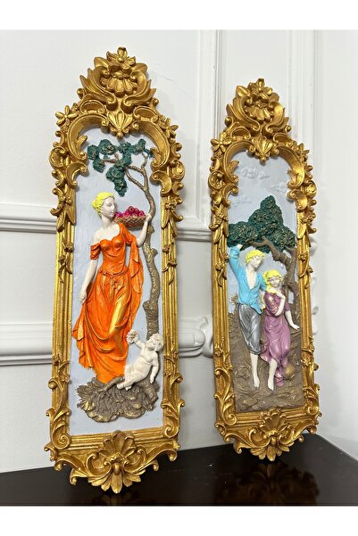 busraconcept Vintage tarzı dekoratif duvar tablo 2li set 45cm