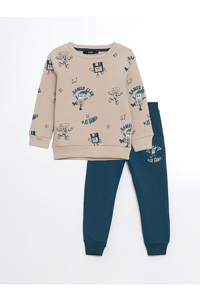 LC Waikiki Crew Neck Printed Baby Boy Tracksuit Set