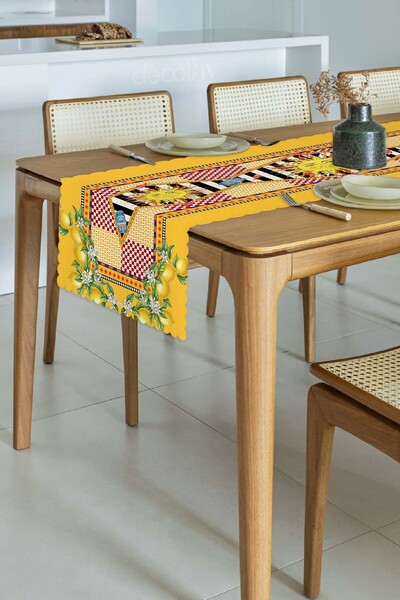 decofav Sole in Sicily Sun Patterned Yellow Laser Cut Runner