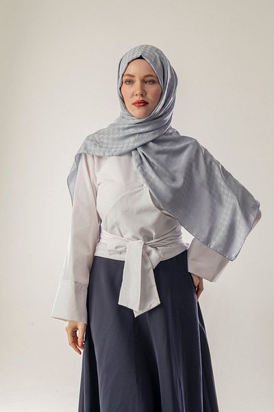 FLEUR SOİE Ice Blue Small Snowshoe Pattern Jacquard Shal