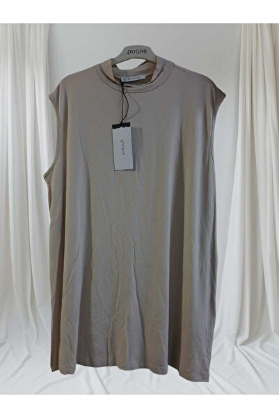 Puane Women's Beige Color Zero Sleeve Half Turtleneck Soft Organic Cotton Blouse Underwear 40006