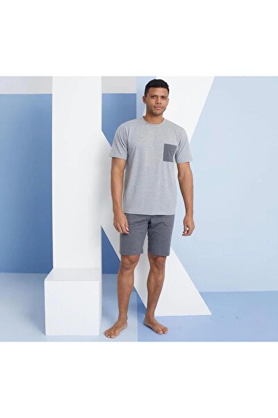 İpek Men's Short Sleeve O Neck 100% Cotton Shorts Pajamas Set