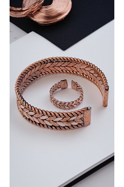 gulflower nude Bakır bileklik + YÜZÜK el yapımı doğal ham ürün