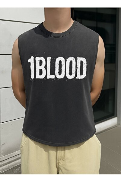1blood Vintage Unisex Oversize T-Shirt με λαιμόκοψη που πλένεται