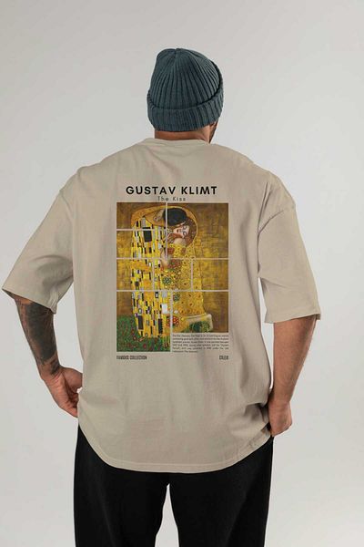 Ankhises Gustav Klimt the Kiss Back Printed Oversize T-Shirt Men Women Crewneck Cotton Tshirt