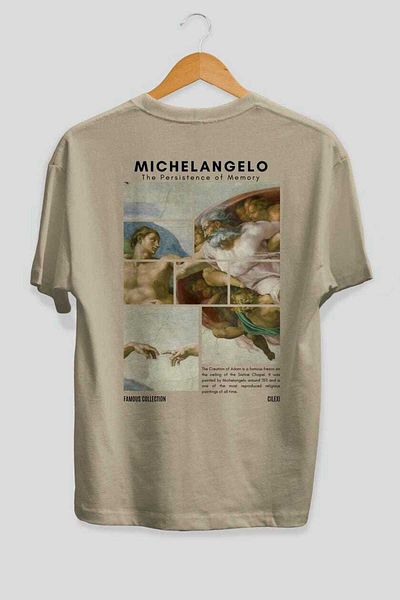Ankhises Michelangelo Back Printed Oversize T-Shirt Men Women Crew Neck Cotton Tshirt