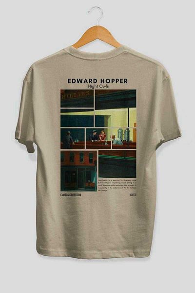Ankhises Edward Hopper Night Owls Μπλουζάκι με στάμπα πίσω μεγάλου μεγέθους Ανδρικό Γυναικείο Βαμβακερό μπλουζάκι με λαιμόκοψη