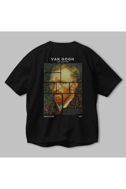 Ankhises Van Gogh Self Portrait Back Printed Black Oversize T-Shirt Men Women Crew Neck Cotton T-Shirt