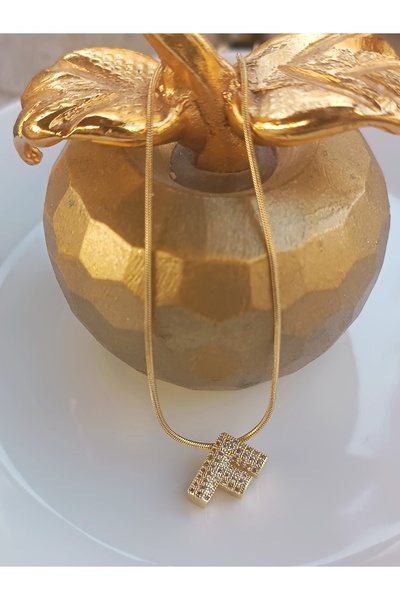 Blotch Bombeli Paslanmaz Çelik Şık Ve Tarz Zirkon Taşlı F Harfli Kolye 1.2 cm