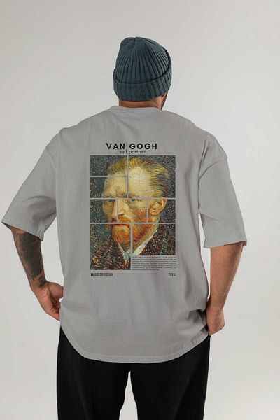 Ankhises Van Gogh Self Portrait Back Printed Oversize T-Shirt Men Women Crewneck Cotton Tshirt