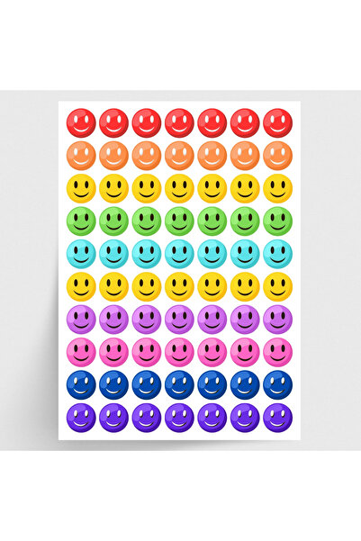 Bimotif Karışık renkli gülen yüz (smile) sticker seti, 70 adet