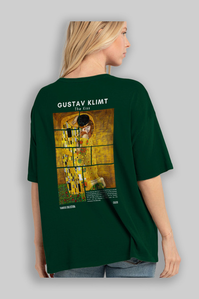 Ankhises Gustav Klimt the Kiss Back Printed Oversize T-Shirt Men Women Crewneck Cotton Tshirt