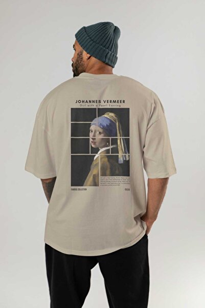 Ankhises Johannes Vermeer Back Printed Oversize T-shirt Ανδρικό Γυναικείο Βαμβακερό μπλουζάκι με λαιμόκοψη