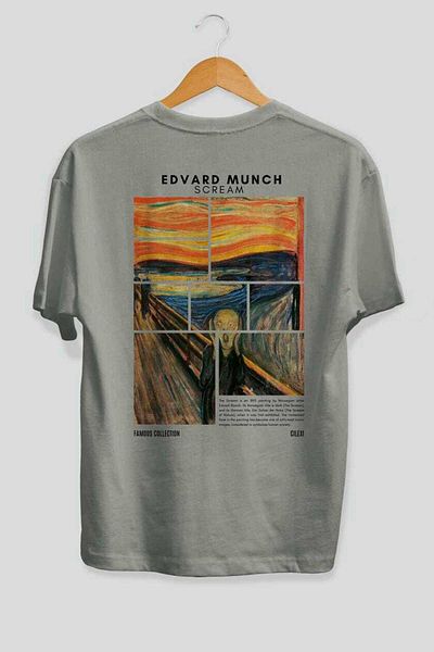 Ankhises Edvard Munch Scream Back Printed Oversize T-Shirt Men Women Crewneck Cotton Tshirt