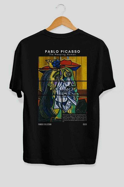 Ankhises Pablo Picasso Back Printed Oversize T-Shirt Men Women Crewneck Cotton Tshirt