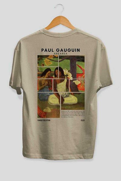 Ankhises Paul Gauguin Arearea Back Printed Oversize T-Shirt Men Women Crewneck Cotton Tshirt