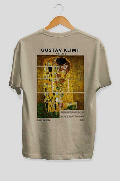 Ankhises Gustav Klimt the Kiss Back Printed Oversize T-Shirt Men Women Crewneck Cotton Tshirt