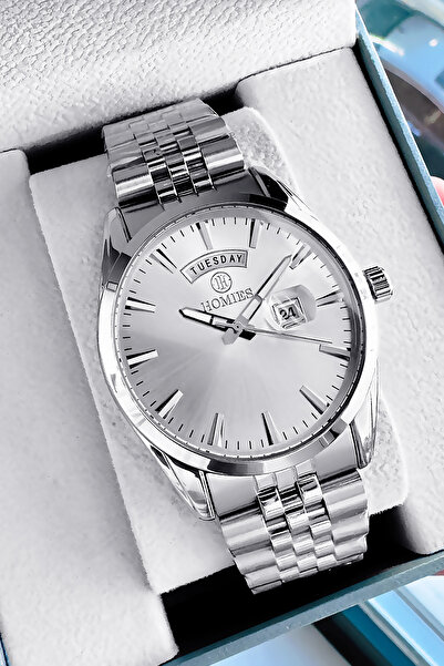 Homies Fosforlu Hediyelik Rolex Modeli Erkek Saat Seti Gümüş Renk Çelik Kordo...