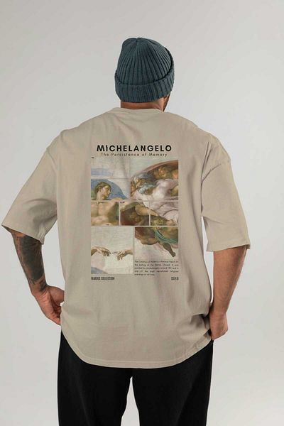 Ankhises Michelangelo Back Printed Oversize T-Shirt Men Women Crew Neck Cotton Tshirt