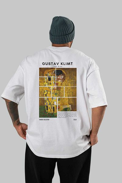 Ankhises Gustav Klimt the Kiss Back Printed Oversize T-Shirt Men Women Crewneck Cotton Tshirt