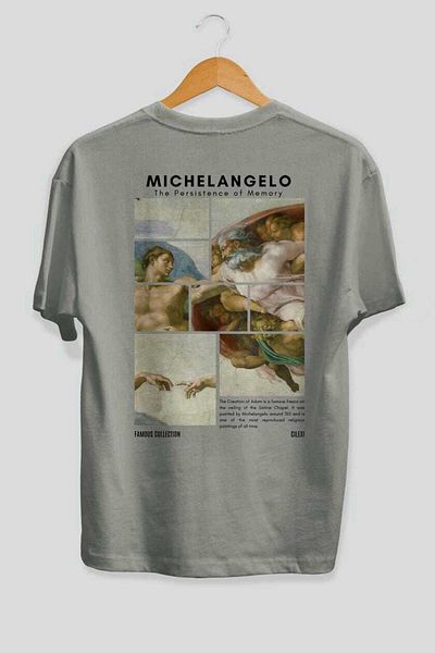Ankhises Michelangelo Back Printed Oversize T-Shirt Men Women Crew Neck Cotton Tshirt
