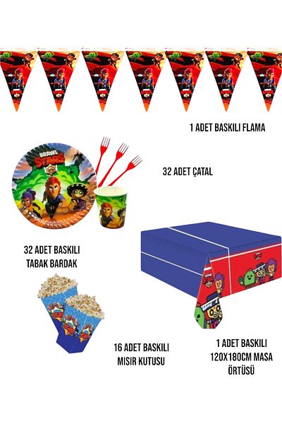 Evabrite Brawl Stars Birthday Party Set - Boy Party Decorations for 32 People