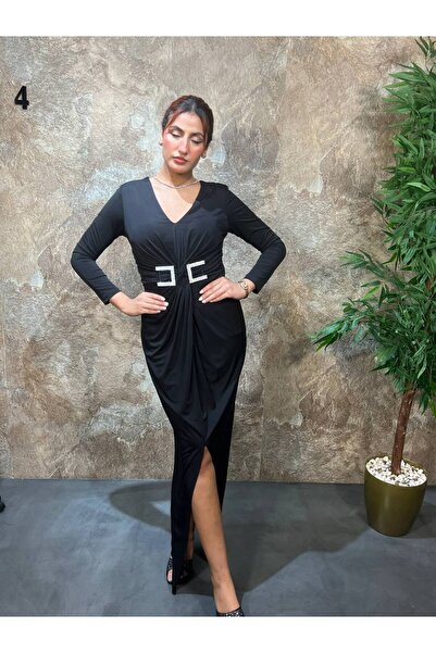 COCONALY فستان سهرة استرتش بقلادة عالخصر " تركي "