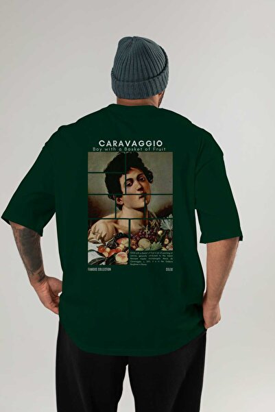 Ankhises Μπλουζάκι Caravaggio Boy με στάμπα στην πλάτη, πράσινο oversize, ανδ...