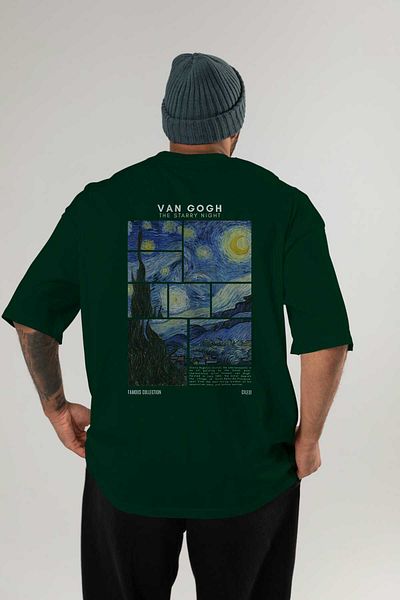 Ankhises Van Gogh the Starry Night Back Printed Oversize T-Shirt Men Women Crewneck Cotton Tshirt