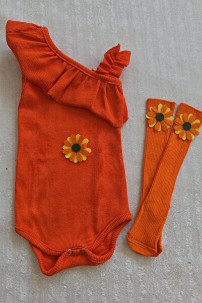 Al Ver Gülüm Kız Bebek Ribana Tek Kol Askılı Çıtçıtlı Body Çorap set