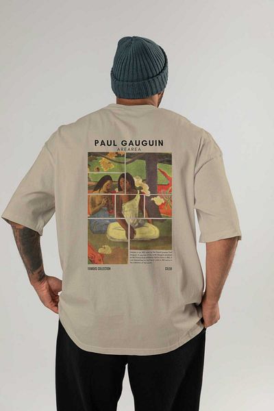 Ankhises Paul Gauguin Arearea Back Printed Oversize T-Shirt Men Women Crewneck Cotton Tshirt