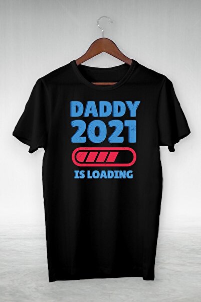 donamod Tricou unisex negru Daddy 2021 cu imprimeu "Is Loading" Gsc-423