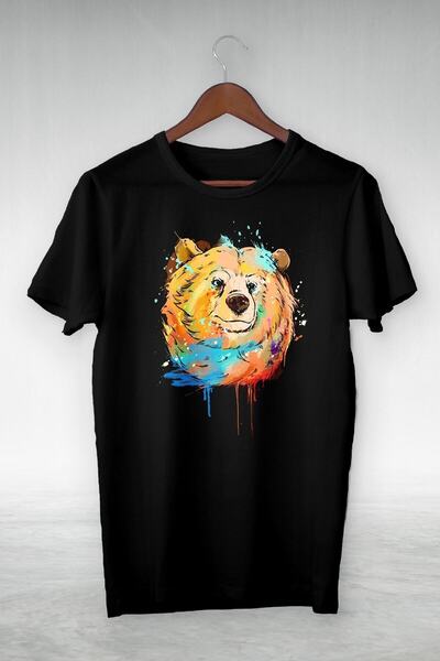 donamod تي شيرت أسود لطيف بتصميم دب ملون للجنسين Gsc-522