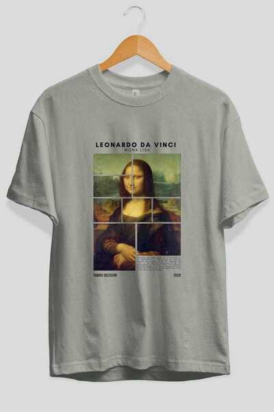 Ankhises Leonardo Da Vinci Mona Lisa Front Printed Oversize T-Shirt Men Women Crewneck Cotton Tshirt