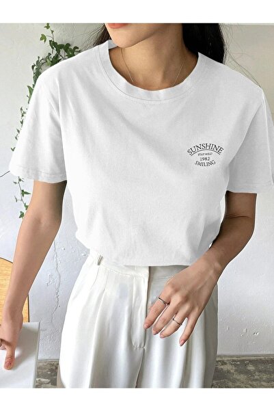 donamod Tricou oversize cu imprimeu White Sunshine de damă