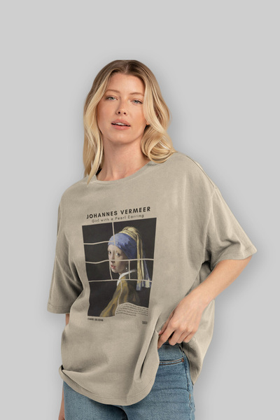 Ankhises Johannes Vermeer μπροστινό εμπριμέ μπλουζάκι Oversize Ανδρικό Γυναικείο Βαμβακερό μπλουζάκι με λαιμόκοψη