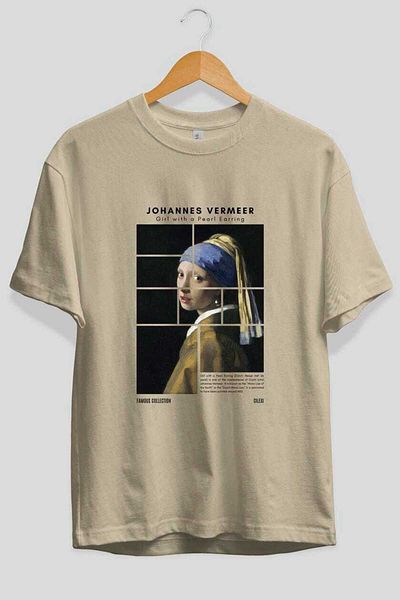 Ankhises Johannes Vermeer Front Printed Oversize T-Shirt Men Women Crewneck Cotton Tshirt
