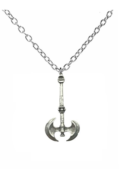 Herşey Nota Warrior Axe Figured Necklace – Zamak Plated Unisex Gothic Accessory with 60 cm Chain