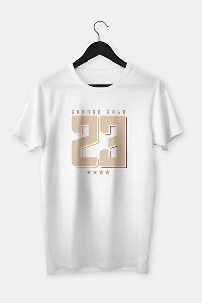 donamod Ανδρικό λευκό μπλουζάκι Grande Gala 23 με στάμπα Oversize Crew Neck