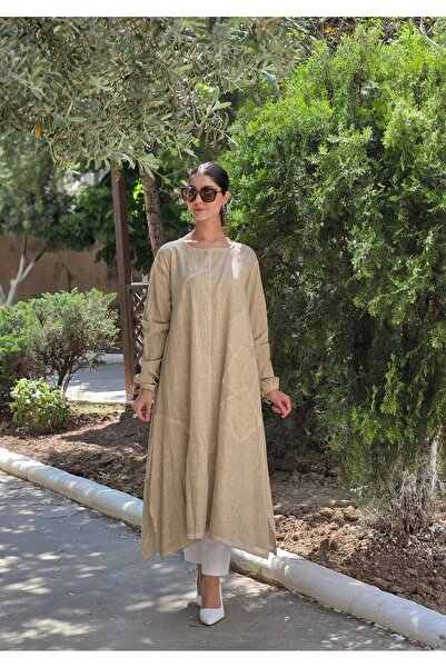 Henna Elisa keten salaş Patchwork'lü tunik