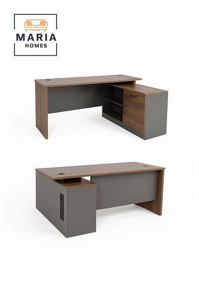 MARIA HOMES Office Desk with Wood Finish Top and Grey Storage Cabinet-size140*60 CM
