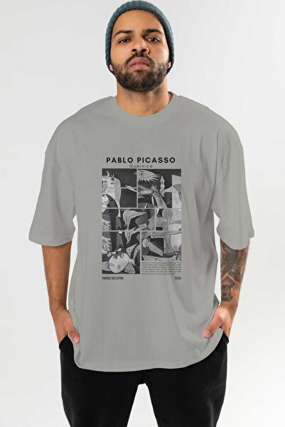 Ankhises تي شيرت بابلو بيكاسو جيرنيكا مطبوع من الأمام كبير الحجم للرجال والنساء تي شيرت قطني برقبة دائرية