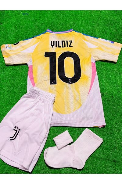 After Party J.u.v.e.n.t.u.s 2024/25 Noul sezon Kenan Yıldız Away Tricou pentru copii Set de 4 (GALBEN) AG